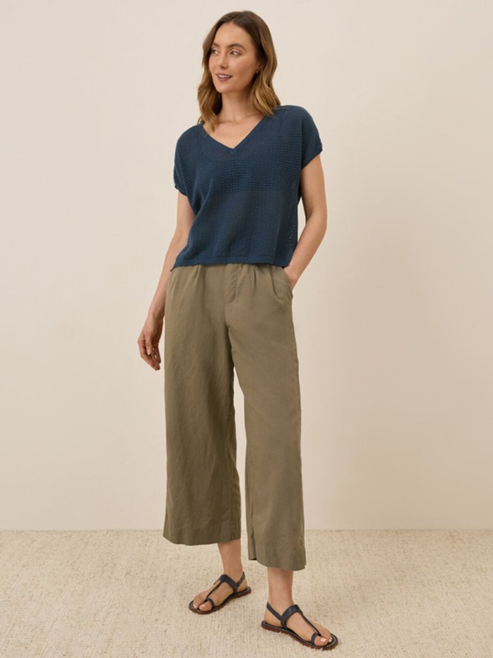 Pact Organic Canopy Linen Blend Pleated Trouser Pants Women's Large Green